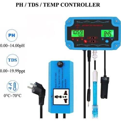 3 in 1 PH Controller Online PH TDS TEMP Monitor Aquarium Hydroponics Water Quality Detector Replaceable BNC Probe PH TDS Tester