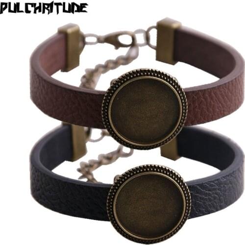 1pcs PU Bangles Base Setting Cuff Blank Trays Brazel Fit 18mm Glass Cameo Dome Cabochon DIY Bracelet Jewelry Making P6712