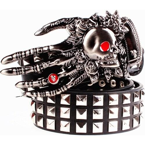 Fashion mens leather belt Punk belt skull ghost claw heavy metal wide belts hip hop dancing big rivet belt Men Gift for women