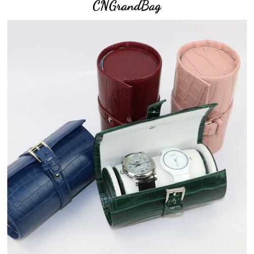 Luxury Crocodile PU Leather Men Watch Display Roll Gift Box Women Wristwatch Bracelet Organizer Roll Storage Travel Box