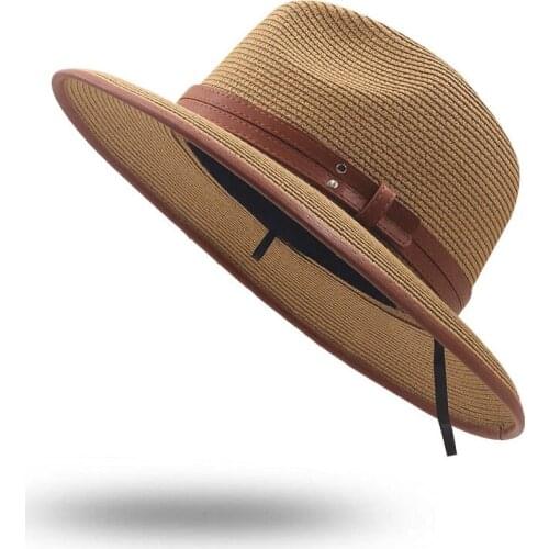 New Summer unisex Belt sun hat casual vacation Panama Topper hat straw hat women Beach jazz men hats Foldable Chapeau