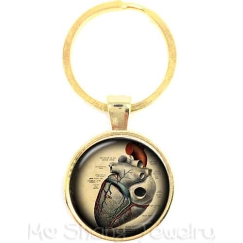 Steampunk Human Anatomy Keychain Glass Cabochon Science Medical Punk Keyring Glass Dome Brain Eye Jewelry Key Holder