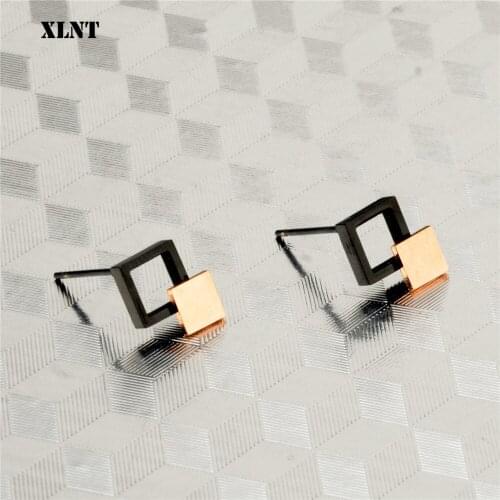 XLNT New Fashion Jewelry Ceramic Square Black Color Stud Earrings Stainless Steel Earrings For Women Statement Brincos Gift