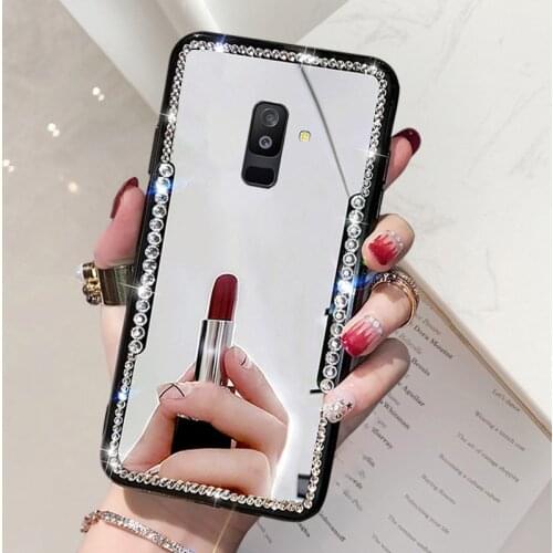 Mirror Rhinestone Cover for Samsung Galaxy A6 Plus A8 A71 A51 S10 S8 S9 A40 A50 A70 A10 A20 e A30 s Phone Case shiny Ring etui