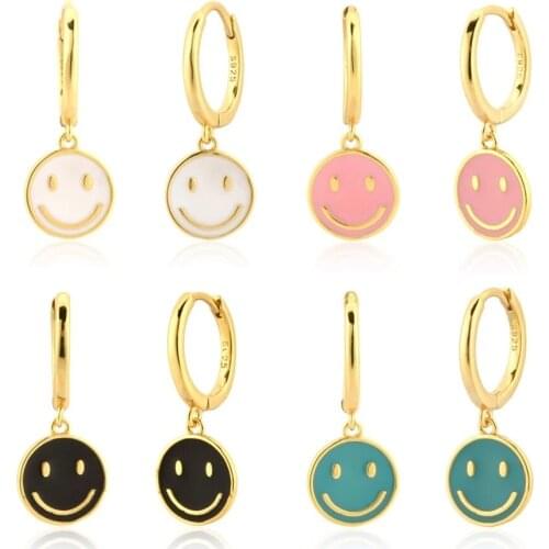 Fashion Korean Smile Face Dangle Earrings for Women Gril Color Smile Cute Coin Round Earrings Party Jewelry Gift Accessories