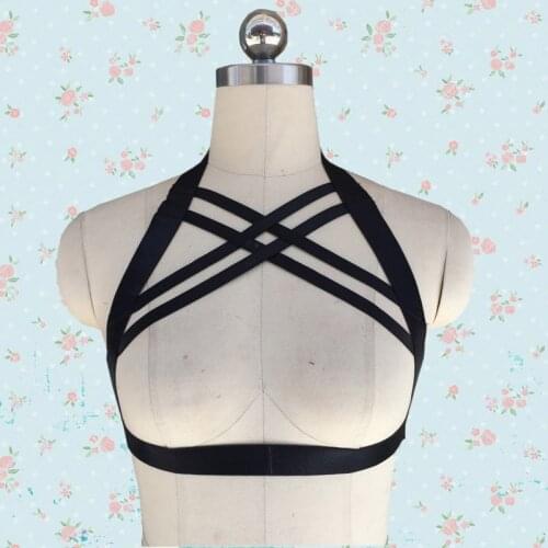 Avenue Womens bondage bra Opaque Sleeve Bodystocking with Harness Teddy Overlay Victory of tight black female Lingerie