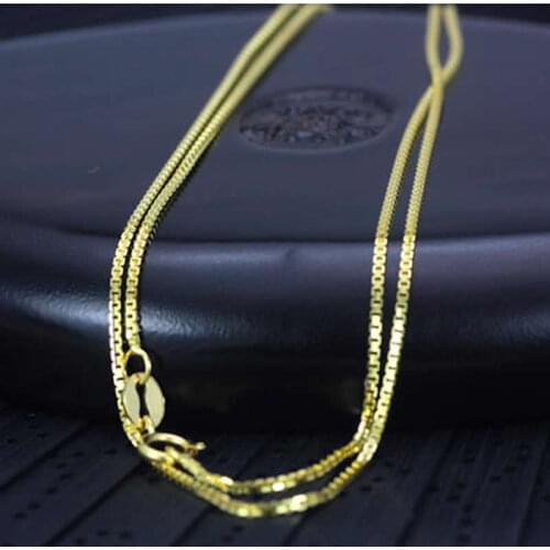 Pure 18K Yellow Gold Necklace Women Big Box Link Chain Necklace AU750 Gold P6251