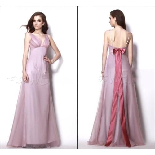 2016 free shipping sexy backless v-neck bow vestido de festa longo casamento new style party prom dress long Bridesmaid Dresses