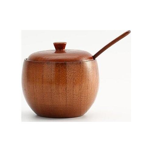 1PC Natural Wood Spice Jar with Lid Fashion Sugar Bowl Salt Spice Jar Kitchen Accessories ELC 023