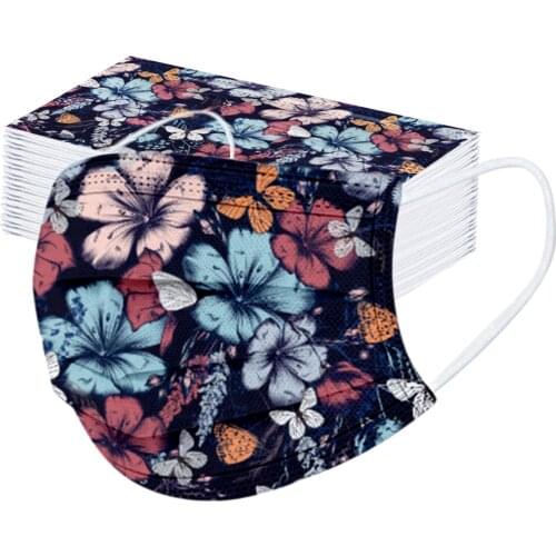10/50pc New Disposable Face Mask For Women Floral Pattern Protection 3ply Filter Anti-dust Cloth Masks Adult Party Decoration