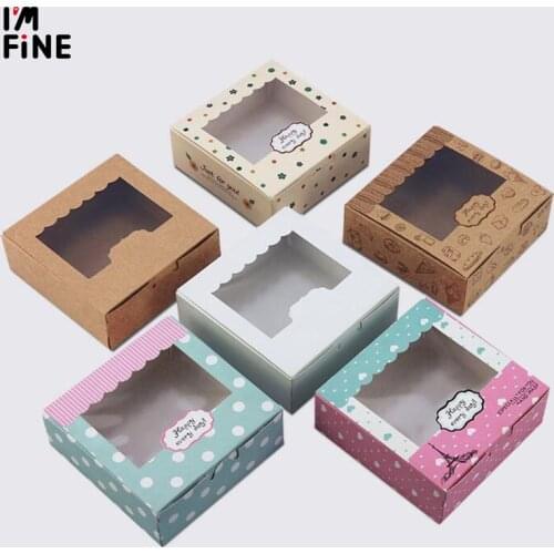 3 sizes 20pcs Kraft paper window cake Box Packing Gift Box Candy/Biscuit/Soap/Cookie/Cupcake Display packaging Box white