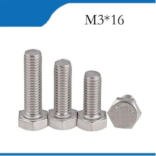 30pcs M3 16mm M3*16mm 304 Stainless Steel SS DIN933 Full Thread HEX Hexagon Head Screw m3 screws