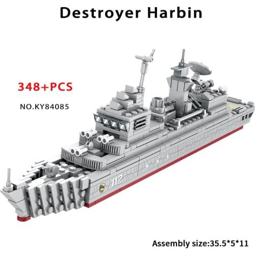 348 PCS Destroyer Harbin warship Building Blocks Protect the sea area Navy soldier Ship Model For Children boys Gifts KAZI 84085