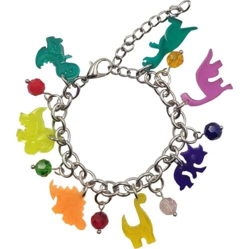 4 Styles Romantic Cartoon Acrylic Dinosaurs Resin Candy Colors Stainless Steel Charm Chain Bracelets Sexy Women Female CY001-004