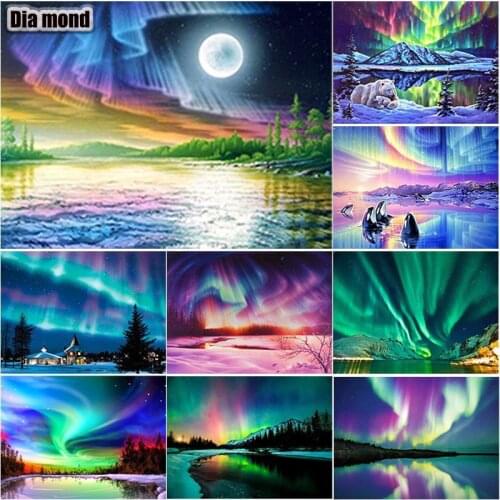 5D DIY Scenery Diamond Painting Aurora Landscape Diamond Embroidery Cross Stitch Full Square Round Drill Manual Gift Home Decor