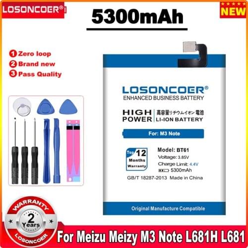 LOSONCOER 5050mAh BT61 For Original Meizu M3 Note M681H M681 L Version L681 L681H L681C L681M L681Q Phone Battery+Quick Arrive