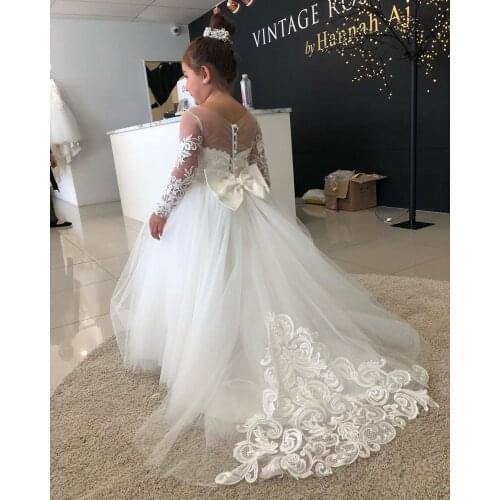 Princess Lace Dress Kids Flower Embroidery Dress For Girls Vintage Children Dresses For Wedding Party Formal Ball Gown New Year