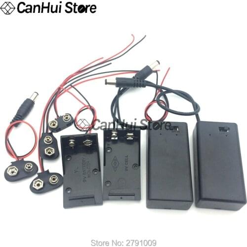 1Pcs 9 volt Box Pack Power Toggle Black 9V Battery Holder I/T Type Battery Clips Connector Buckle with ON/OFF Switch,DC5.5 Plug