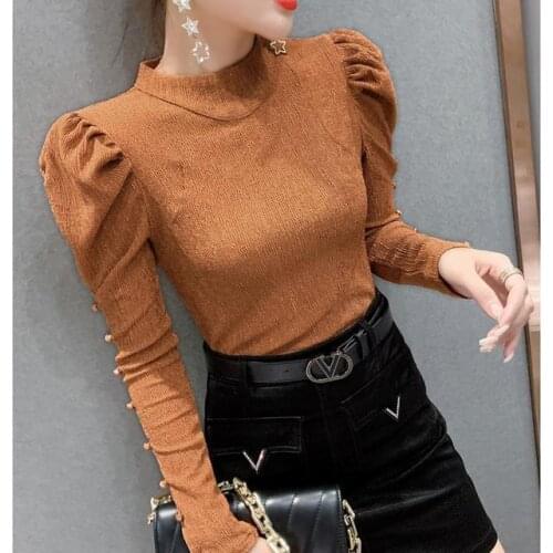 Women 2021 Spring Autumn New Fashion Casual Tops Female Slim Puff Long-sleeved Shirt Ladies Elegant Chic Blouses Blusas A433