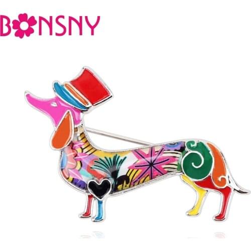 Bonsny Statement Alloy Enamel Dachshund Dog Hat Brooches Pin For Women Ladies Teen Decoration Decoration Novelty Scarf Jewelry