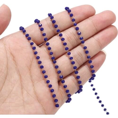 1 Meter Crystal Beads Rosary Handmade Chain Stainless Steel 3.5mm Blue/Red/Black Beaded Chain for Necklace Choker Making