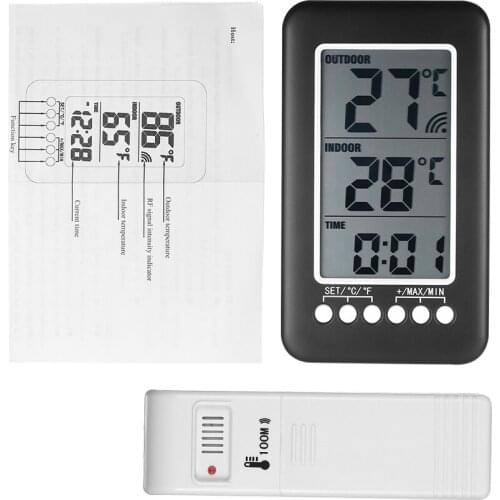 LCD Digital Wireless Indoor/Outdoor Thermometer Clock Temperature Meter With Transmitter suitable for desktop or wall hanging