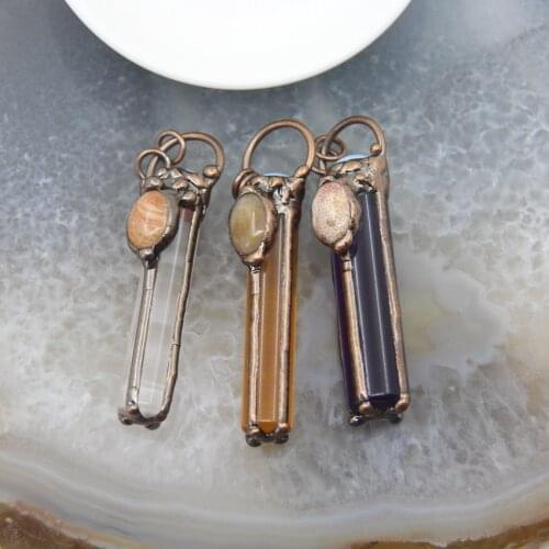 Cylindrical Antique Fused Glass Pendants Top Inlay Opal Coral Jaspers Charms Trippy Glass Necklace Crafts Mystical DIY Jewelry