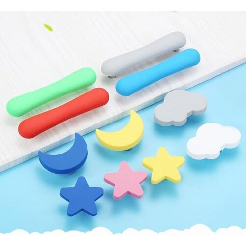 Children Rubber Door Handles Cute Pink Heart Star Moon Cloud Kitchen Cabinet Knobs And Handles Furniture Handle Drawer Pulls