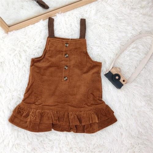 2019 Autumn Winter Toddler Girls Strap Dresse Corduroy Cotton Ruffles Princess Baby Kids Ruffles Suspeders Dresses Thicken Dress