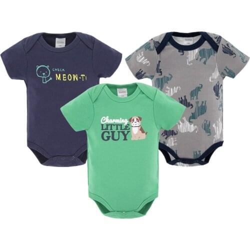 Kavkas 3 Pcs/lot Baby Boys Bodysuits Short Sleeve Cartoon Printed Cotton Newborn Clothes 0-12 month Infant Wear