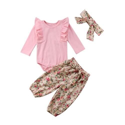 Newborn Kid Baby Girls Cotton Clothes Long Sleeve Romper + Floral Leggings Pants Outfits Set