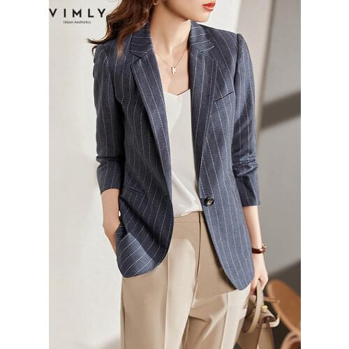 VIMLY Striped Suit Jacket for Women Autumn 2021 New Casual Long Sleeve Office Lady Business Capable Blazer Female Coats F8766