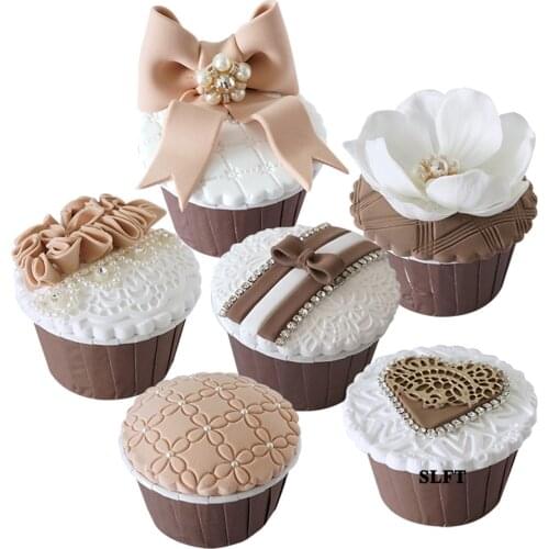 Dessert shop store wedding birthday cake decoration fake food display props bowknot heart flower simulation cup cake model