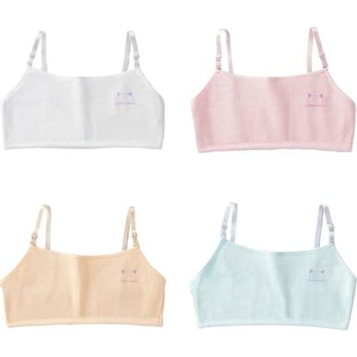 Puberty Girl Sweet Candy Color Training Bra Double Layer Cotton Bralette Cartoon Meow Cat Adjustable Strap Crop Tops