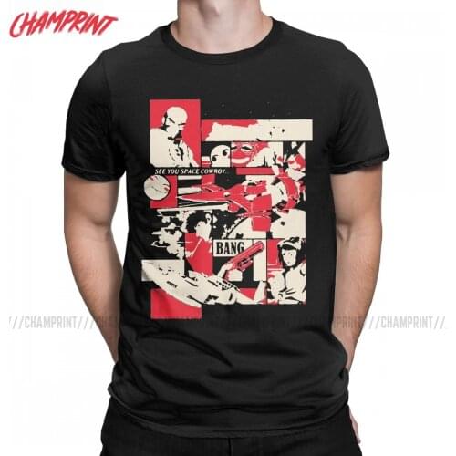 Mens T-Shirts Cowboy Bebop Pattern Novelty Pure Cotton Tees Short Sleeve Anime T Shirt Round Collar Clothes Big Size