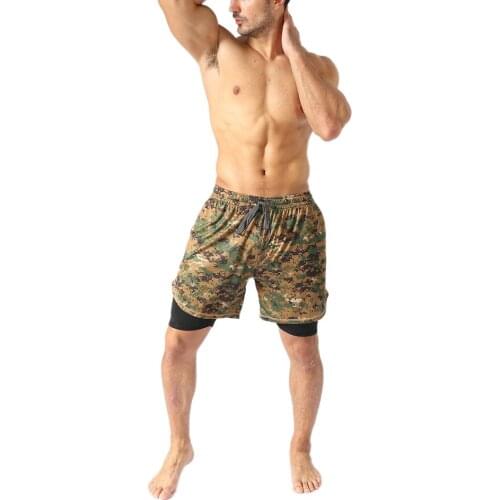 2021 MenS Sports Shorts Two-In-One Camouflage Print Stretch Waist Sports Pants Drawstring Jogging Fitness Quick-Drying Shorts