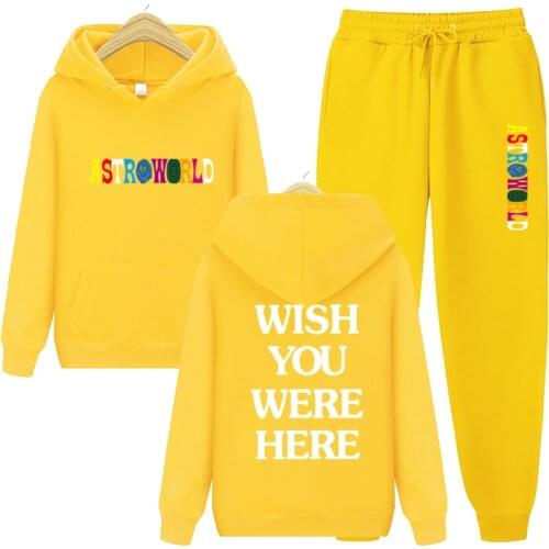 Mens Hoodies+Pants Autumn Winter Hooded Sweatshirt Sweatpants Astroworld WISH YOU WERE HERE Hoodie Pant Hip Hop Pullover Hoody