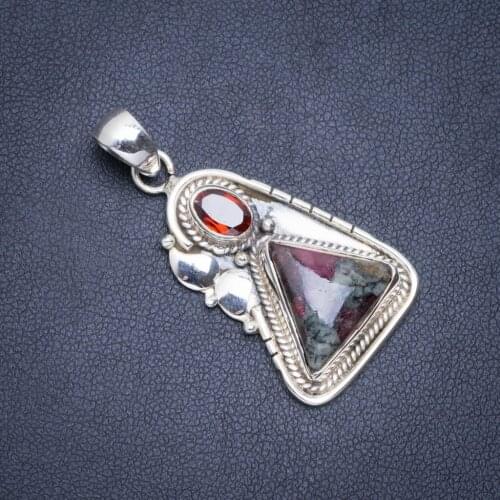 Natural Ruby Zoisite and Garnet Handmade Unique 925 Sterling Silver Pendant 1.5" A0480