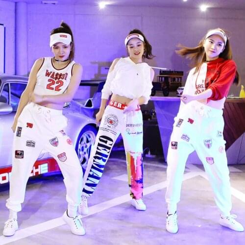 NEW Female Sexy Short Tops High Waist Printed Casual Pants Jazz Dance Costume Street Hip-Hop Team Performance Clothing DWY5093