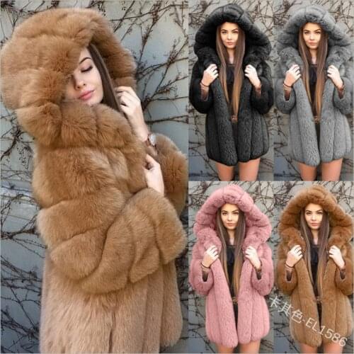 Autumn Winter Fox Fur Coats Women Long Hooded Faux Fur Jackets Woman Splice Fur Coat Pink/Black/Gray Warm Faux Fox Parka Outwear