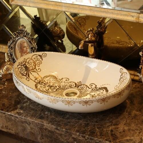 Oval Shape Chinese wash basin vessel sinks Jingdezhen Art Counter Top ceramic basin sink lavabo sinks wash hand sink art basin