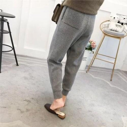 Pantalon Mujer Pants Women New Arrival Drawstring Flat High Solid Worsted None 2019 Thick Knit Feet Womens Warm Wool Casual