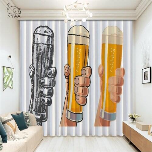 Beer Poster In Vintage Style Curtain French Window Curtains For Bedroom Dark Cafe Printed Kids Bedroom Curtain Micro Shading