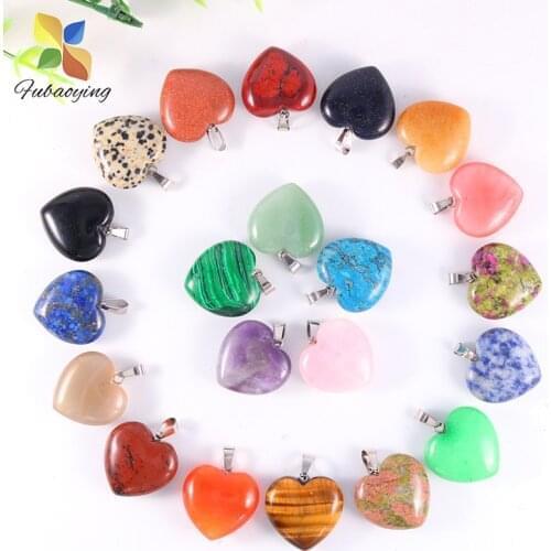 Fashion Natural Stone 100PCS 25mm Crystal Heart Pendants And Necklaces Mixed Color Charm Accessories For Jewerly Making