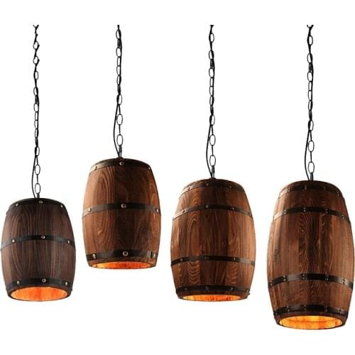 American Retro nature wood Wine barrel E27 hanging vintage loft pendant lights for dining room living room restaurant cafe bar