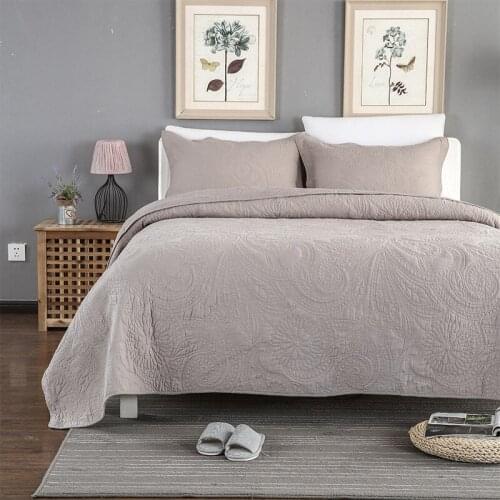 CHAUSUB Solid Gray Quilt Set 3PC Washable Cotton Quilts Embroidered Quilted Bedspread Bed Cover Sheets King Queen Size Coverlets