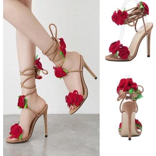 Summer Rose Ankle Cross Strap High Heels Shoes Women Sandals Peep Toe Sexy Party Female Ladies Shoes Woman Sandalias