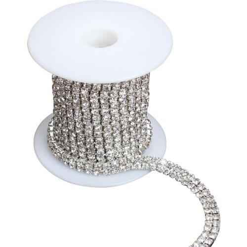 Silver white rhinestone cup two-row claw chain clothing Glass Rhinestone Cup wide Chain, diy Wedding dress jewelry decoration