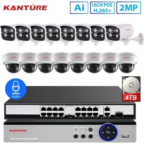 KANTURE 16CH H.265+ 4MP POE CCTV NVR system 16X1080P Audio VandalProof security Indoor Outdoor IP camera video Surveillance kit