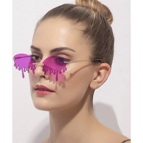 Luxury Cat Eye Sunglasses Women Brand Designer Rimless Fire Flame Sun Glasses Tears Vintage Shades Lens Narrow Eyewear UV400